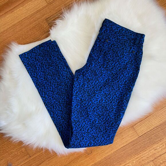 Miley Cyrus Max Azria Size 11 Blue Leopard Print Skinny Jeans Pockets 2000s - Picture 1 of 5